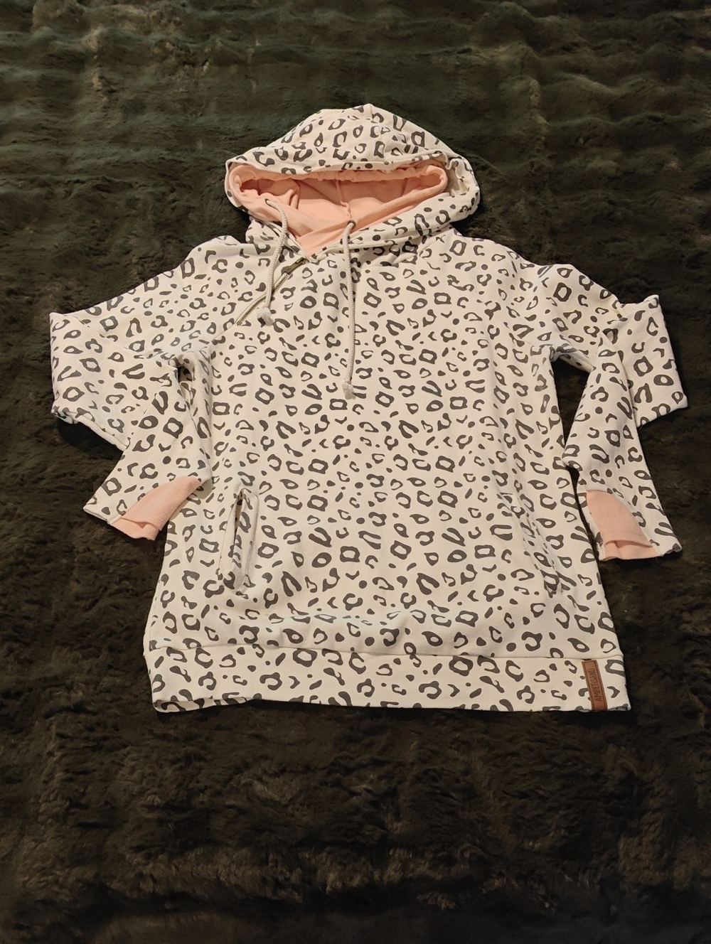 Ampersand & White Leopard Print Pullover Hoodie with Pink Lining